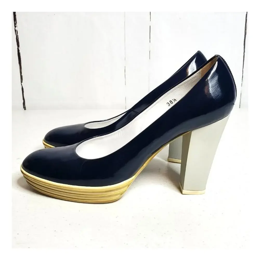 Vintage Hogan Patent Leather Sneaker Platform Heels 38.5